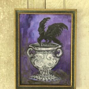 raven at urn, original oil painting